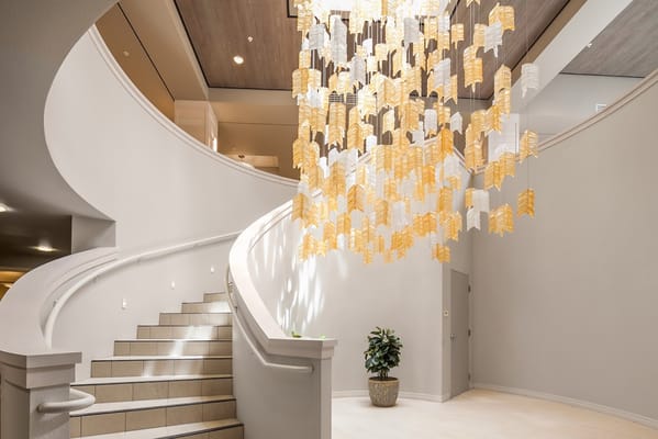 Modern interior staircase with decorative lighting
