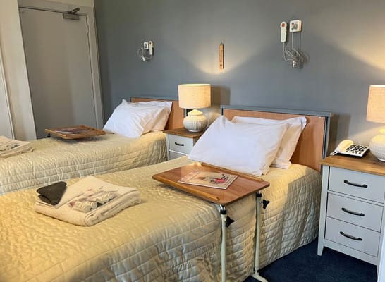 Cozy twin bedroom with bedside lamps and decorations