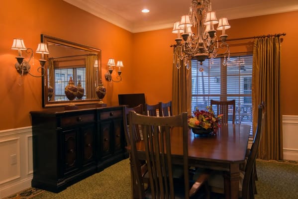 Elegant dining room with decorative lighting