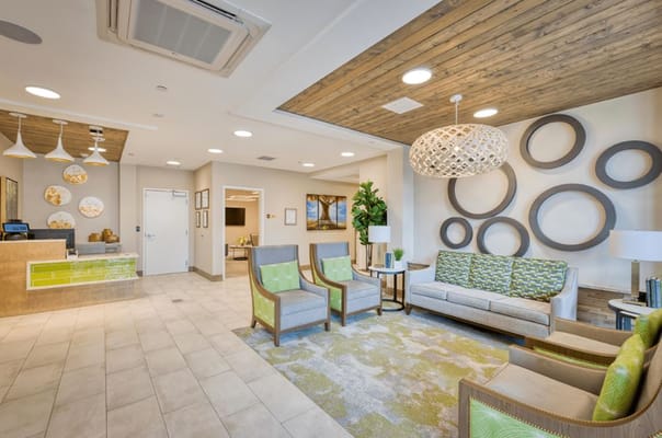 Bright and welcoming common area with seating