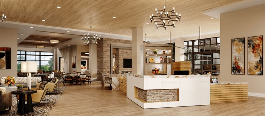 Interior lounge area with modern decor and seating