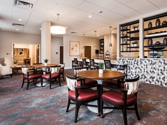 Bright interior of a common area with seating
