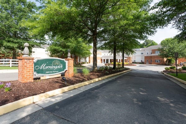 Entrance sign at Morningside of Bellgrade with a landscaped driveway.