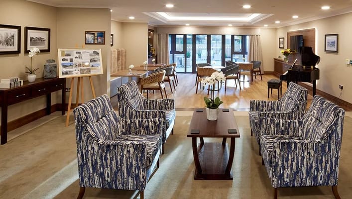 Interior view of a common area with seating and decor