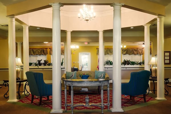 Interior view of a common area with seating