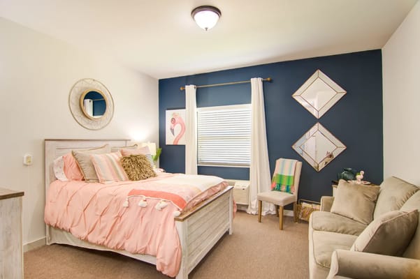 Cozy private resident room with decor and furnishings