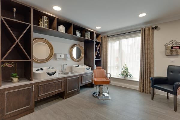 Interior view of a hair salon space in a care home