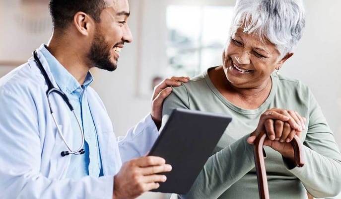 Caregiver interacting with a resident