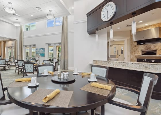 Elegant dining area with tables set for meals