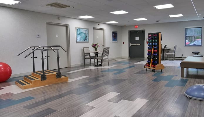 Interior view of a fitness area with equipment