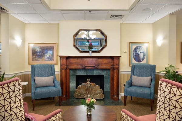 Cozy common area with comfortable seating and decorative details