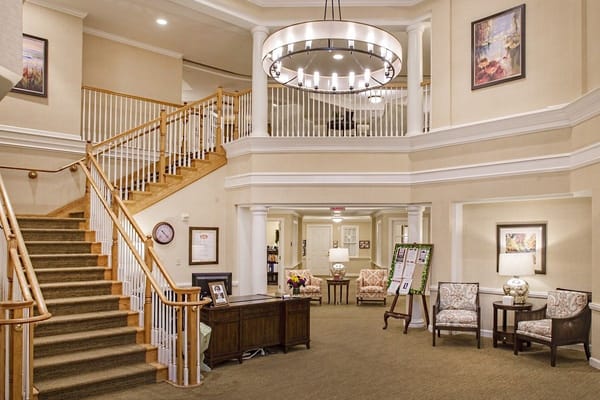 Bright and welcoming lobby area with seating and decor