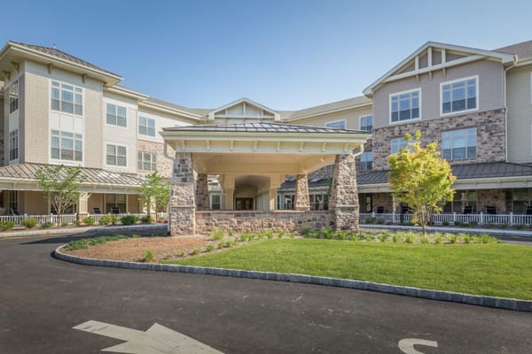 Front entrance area of Sunrise of Bridgewater with landscaping