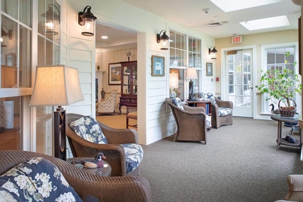 Bright common area with comfortable seating and decor