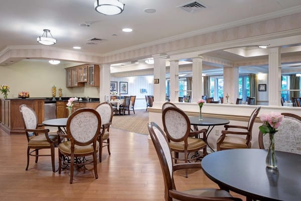 Bright common area with seating and decor