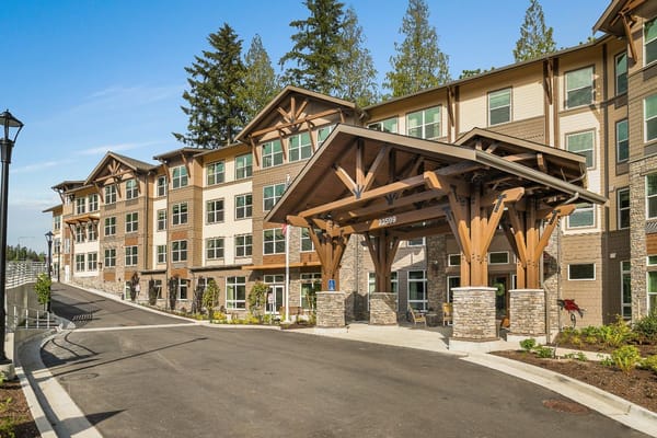 Entrance of Sunrise of Issaquah senior living facility