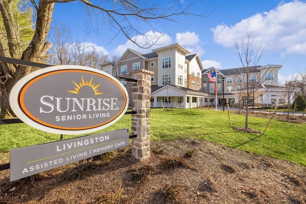 Sign for Sunrise Senior Living in Livingston, NJ