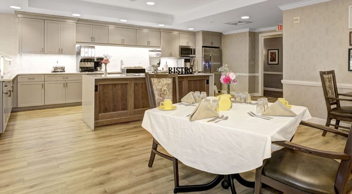 Bright dining area in the facility's bistro