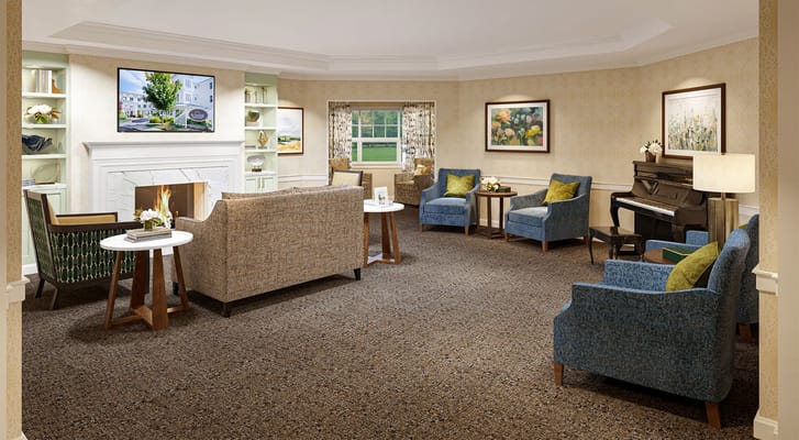 Living room with seating area and fireplace