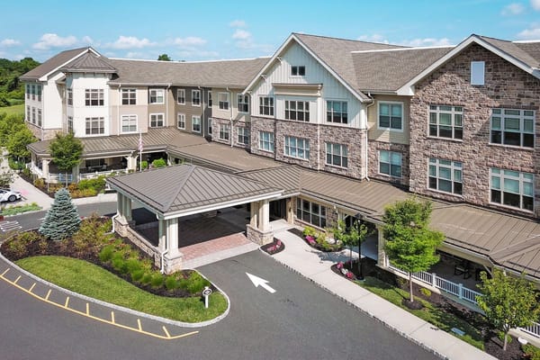 Main entrance of Sunrise of Shrewsbury senior living facility