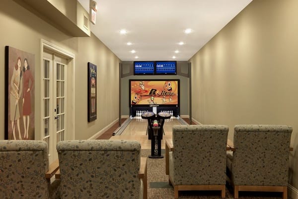Bowling alley with seating area for residents