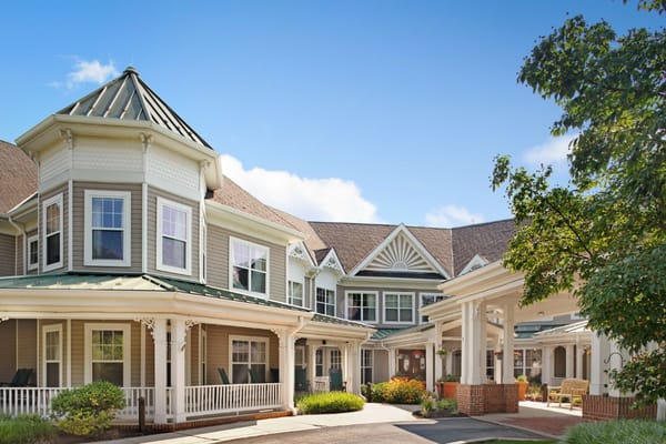 Beautiful exterior view of the Sunrise of Westtown senior living facility.