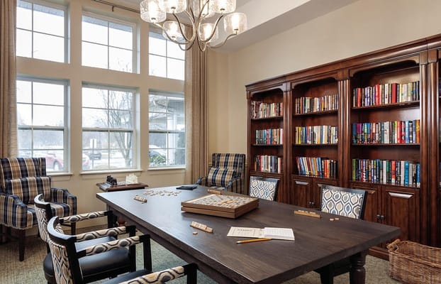 Library with comfortable seating and bookshelves