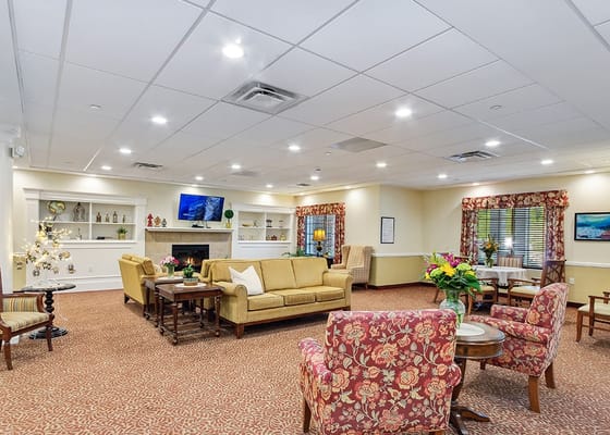 Comfortable common area with seating and decor