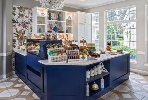 Bright café area with snacks and beverages