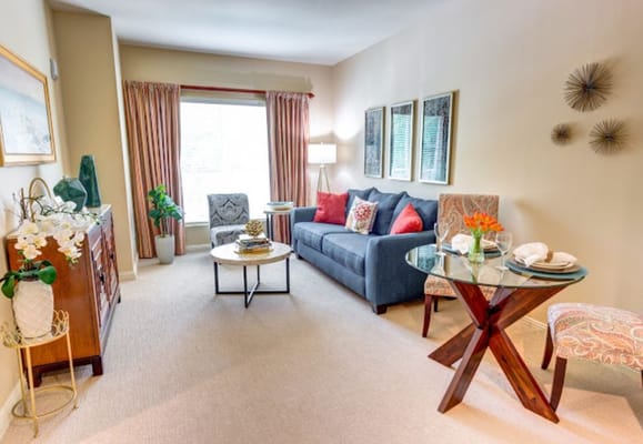 Living room featuring a comfortable sofa and decorative accents.