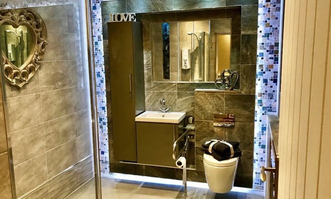 Stylish bathroom with a modern sink and decor