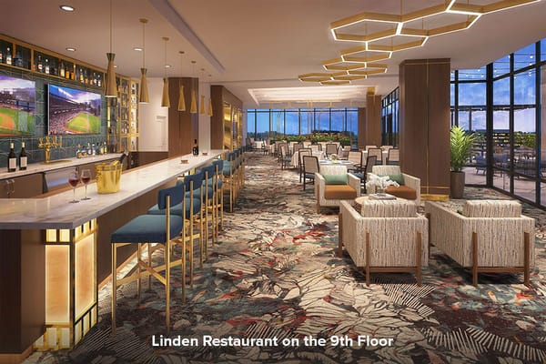 Interior view of Linden Restaurant featuring a bar and seating area