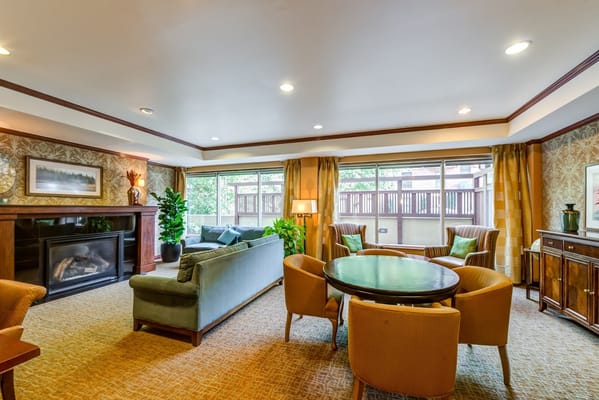 Comfortable living area with sofas and a dining table