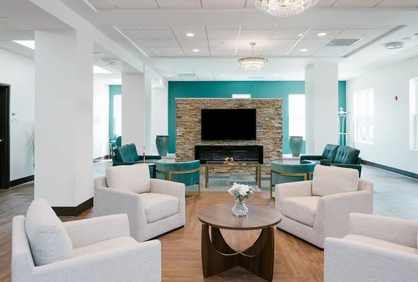 Bright common area with comfortable seating