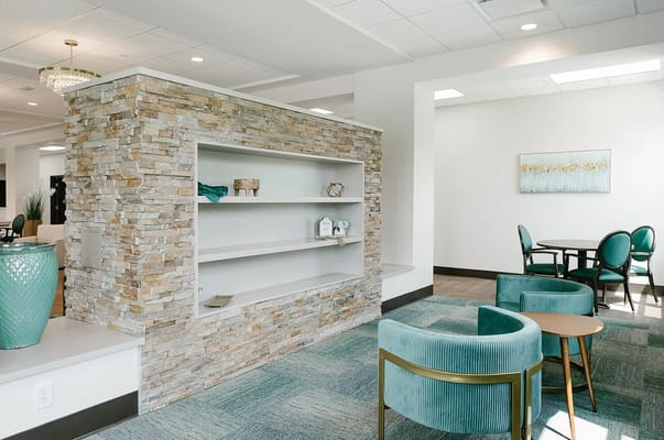 Modern lounge area with stylish seating and decor