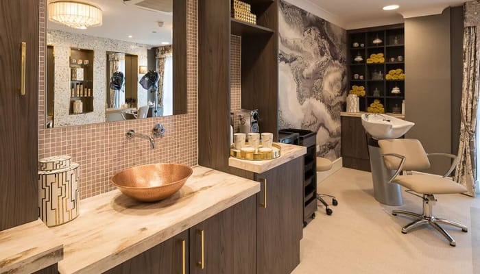 Well-designed hair salon area with modern fixtures