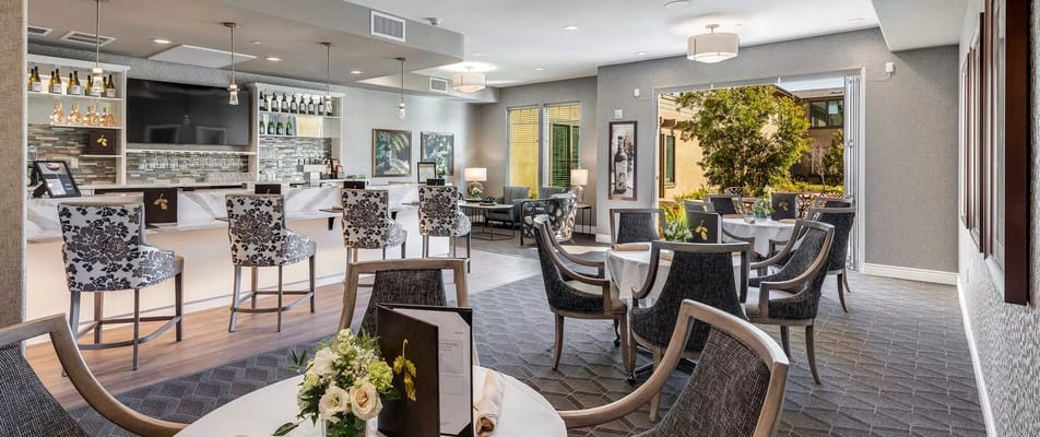 Interior view of a dining area in a senior living facility