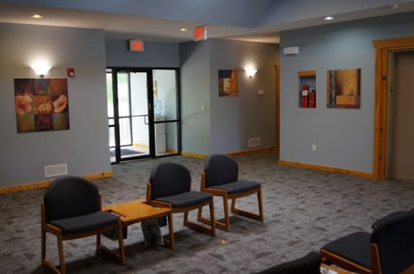 Interior view of a common area with seating