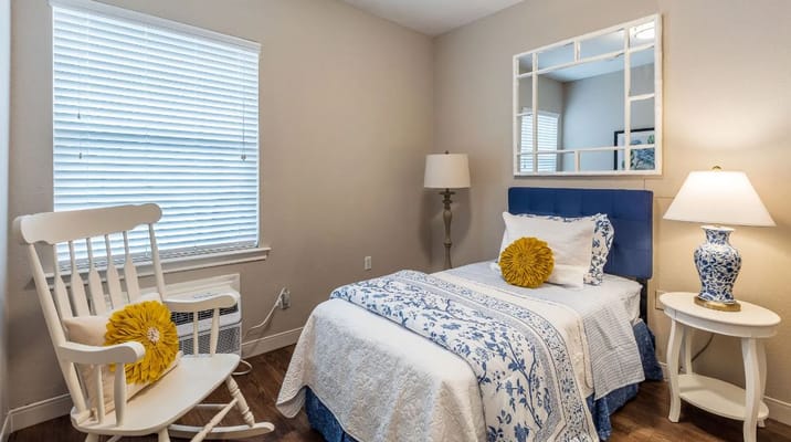 Cozy private room with a bed and decor