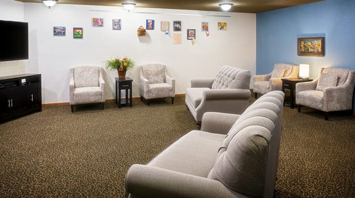 Bright common area with comfortable seating