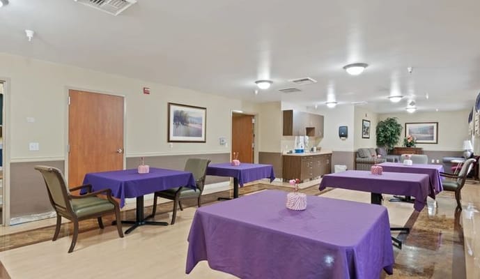 Common area with tables set for an activity