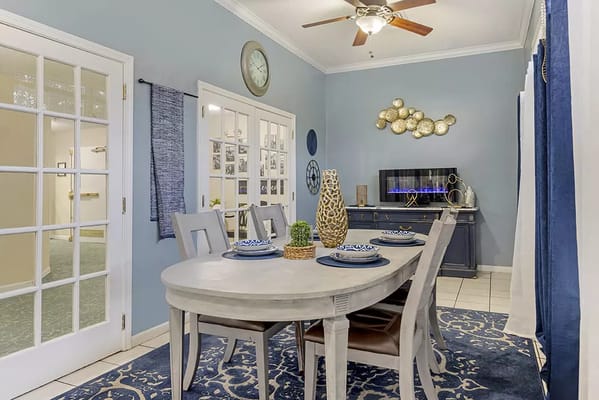 Interior view of a dining area with decor