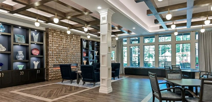 Interior common area with seating and natural light