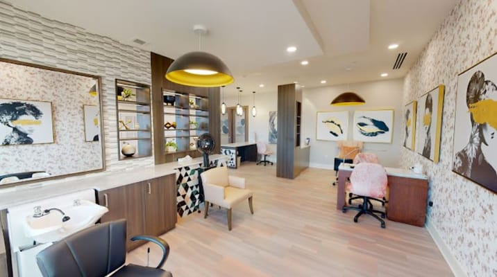 Bright beauty salon with modern decor in a senior living facility
