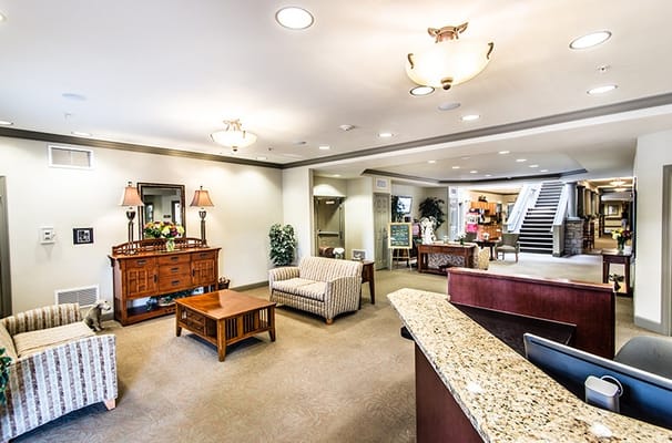 Interior view of a welcoming common area with seating