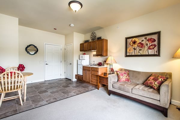 Cozy resident unit with comfortable furniture and decor
