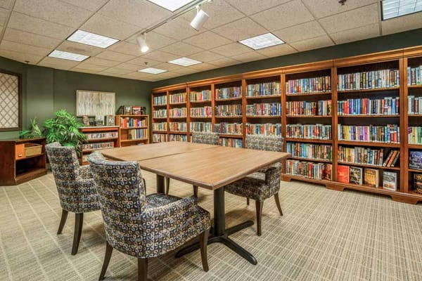 Interior view of a cozy library with bookshelves