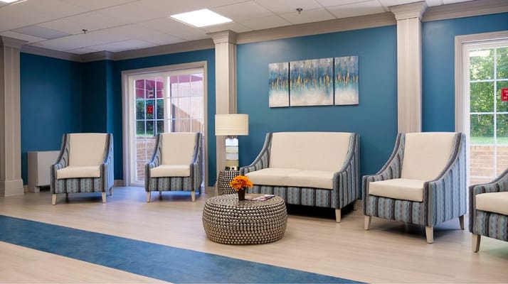 Bright and modern common area with seating