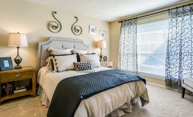 Well-decorated bedroom in a senior living facility