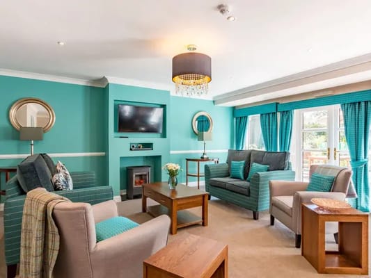 Bright and inviting common area with seating and decor